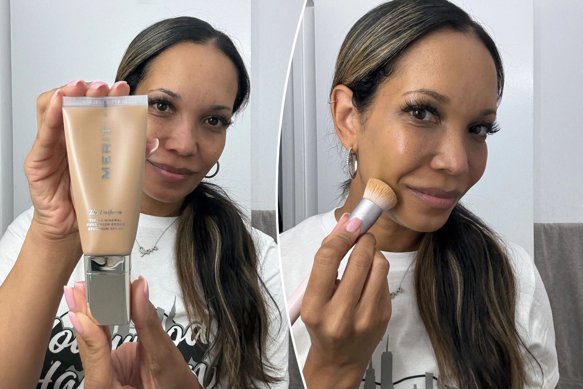 Astra applying foundation