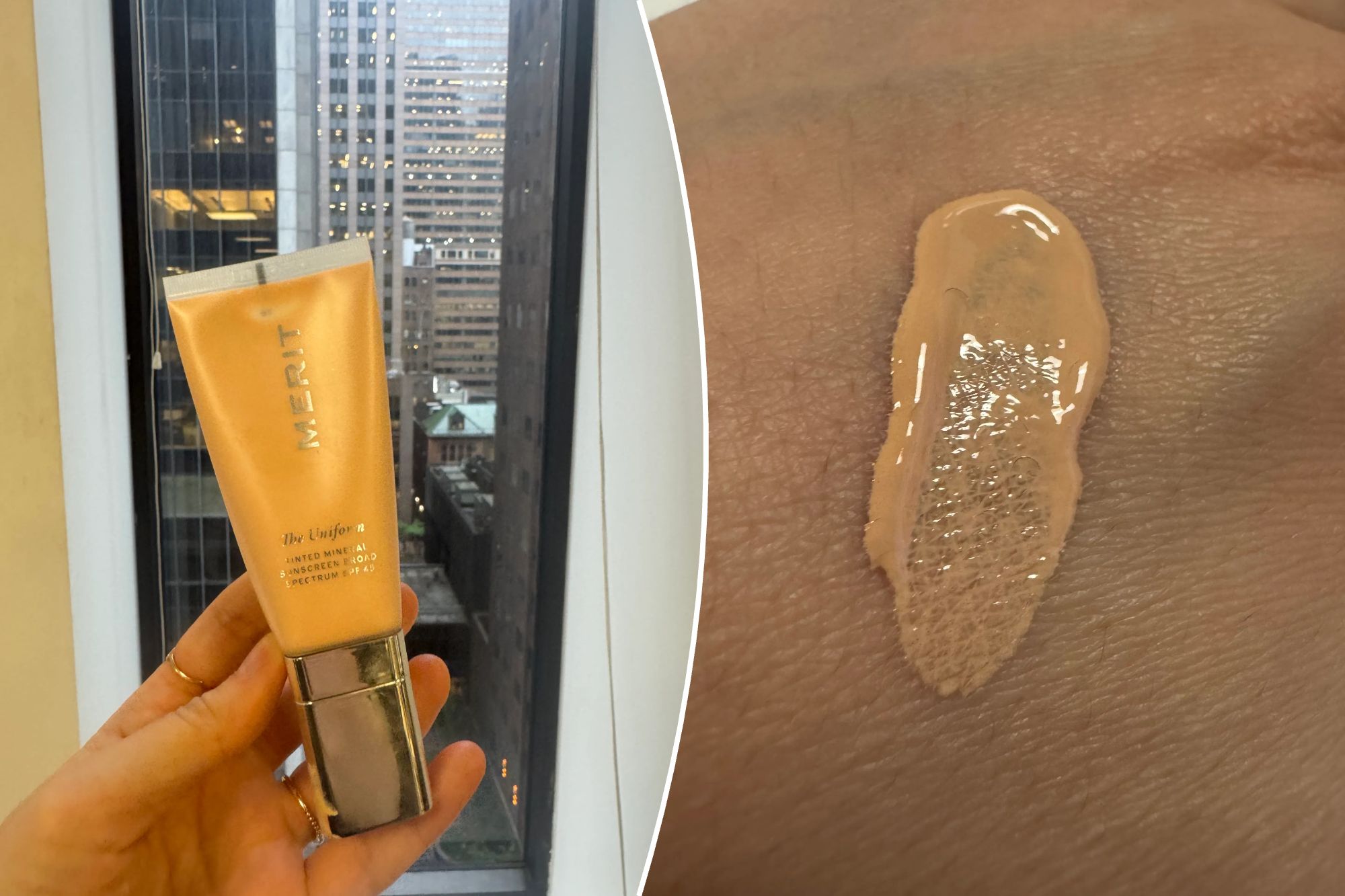 Tinted SPF swatched on a hand