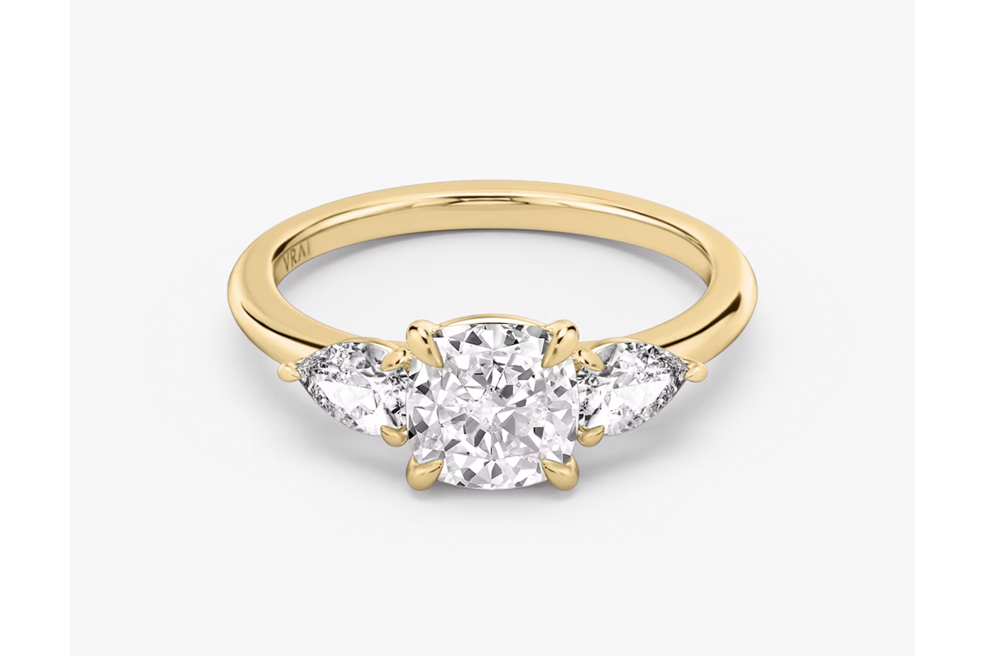 VRAI Three Stone Cushion Engagement Ring
