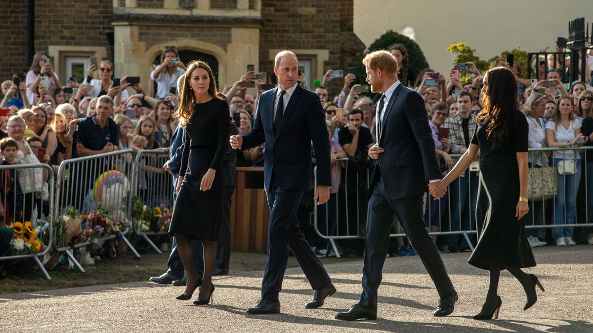 Kate Middleton, Prince William, Prince Harry and Meghan Markle outisde Windsor Castle
