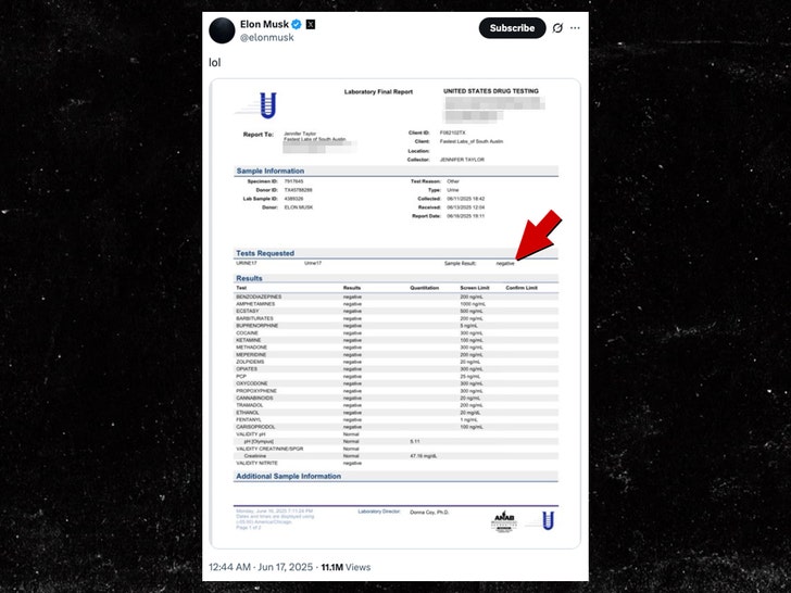 elon musk negative urine test x 1