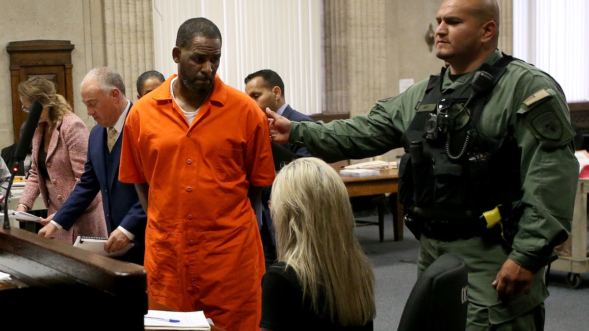 R. Kelly in court in orange jumpsuit