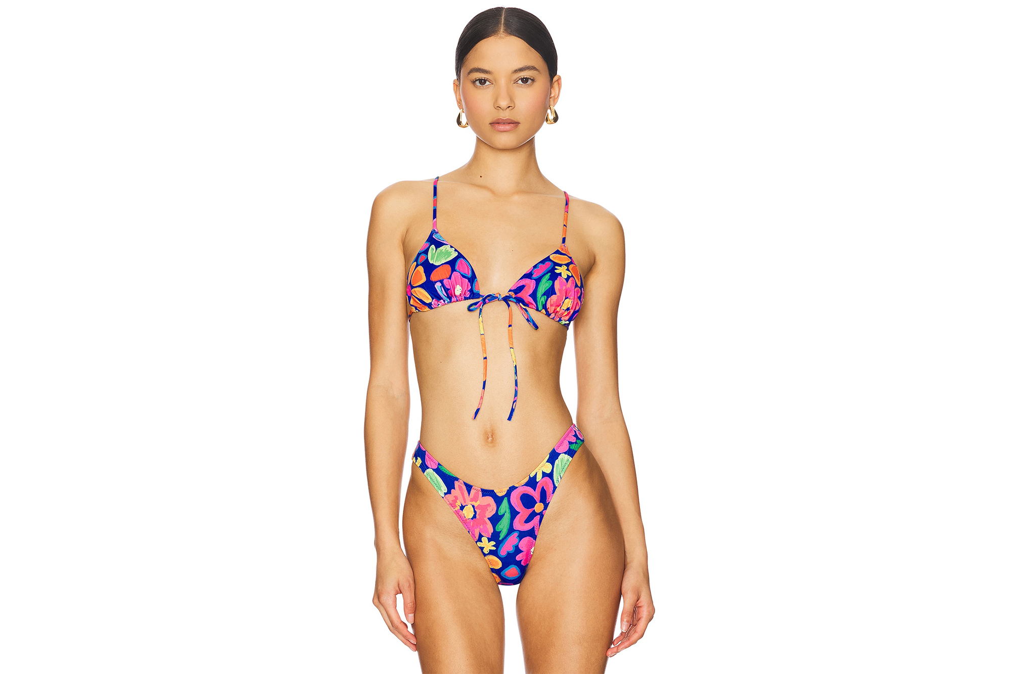 A model in a printed bikini