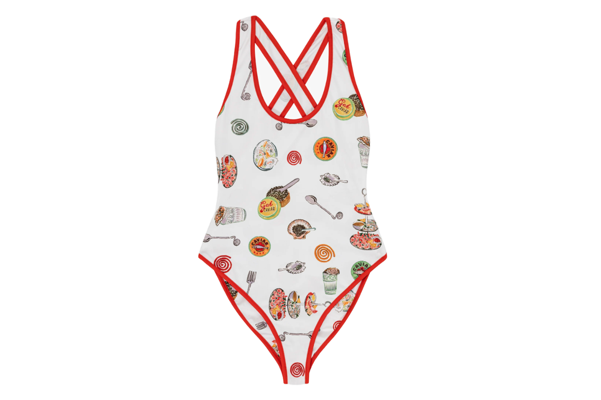 A printed one-piece swimsuit
