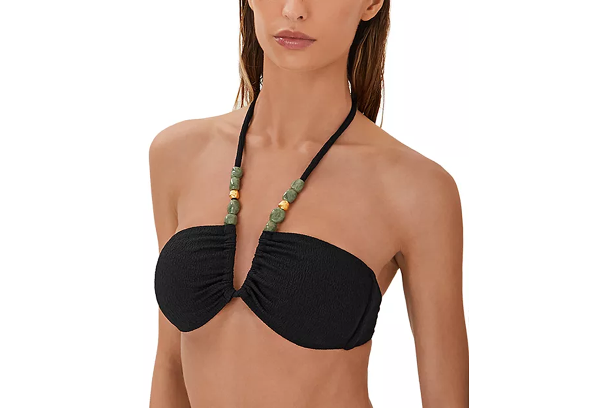 A model in a beaded bikini