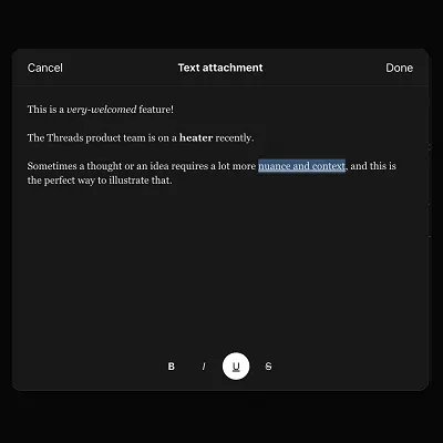 Threads text expansion