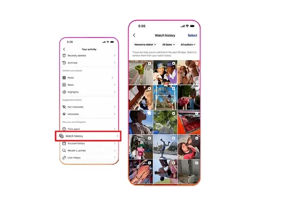 Instagram Adds Watch History for Reels