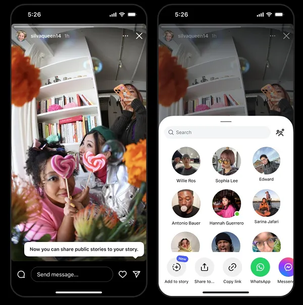 Instagram share public stories