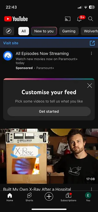YouTube feed customization