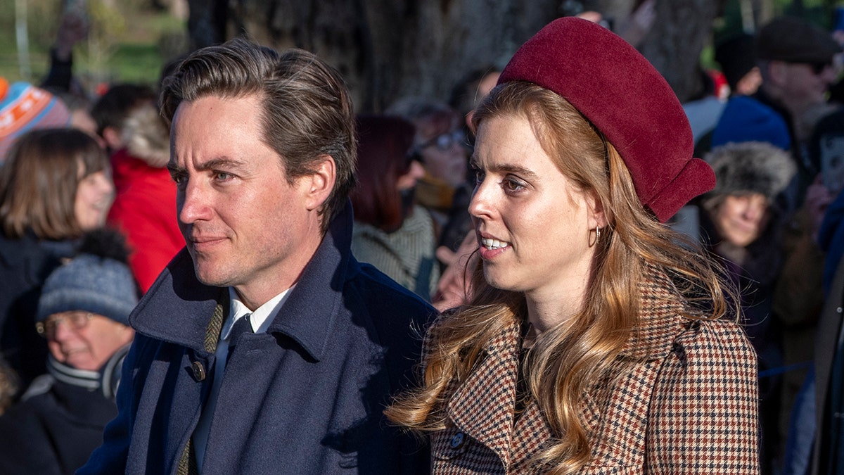 Princess Beatrice walking alongside her husband Edoardo Mozzi on Christmas Day.