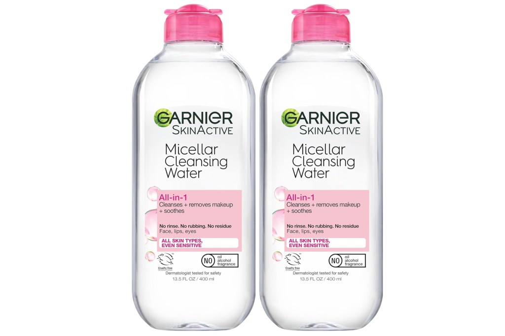 Two bottles of Garnier SkinActive Micellar Cleansing Water, 13.5 fl oz each.