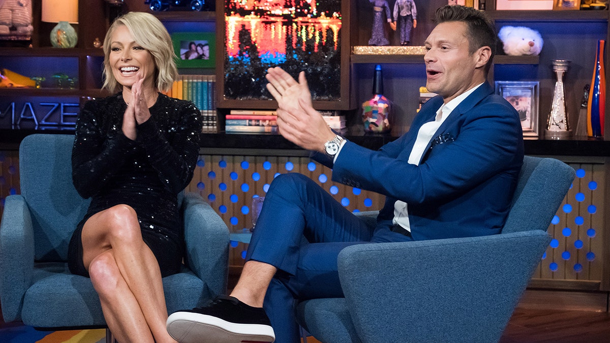 Kelly Ripa and Ryan Seacrest on "Watch What Happens Live" in September 2017.