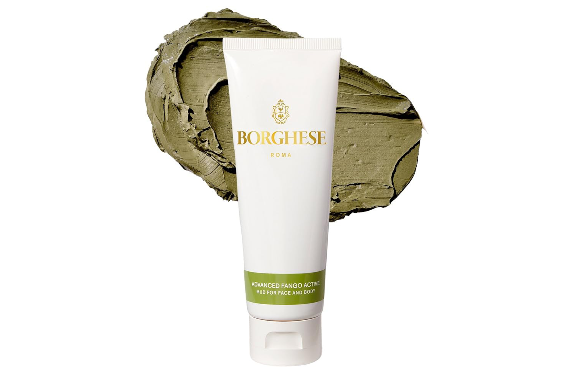 Borghese Advanced Fango Active Mud for Face and Body tube on a swatch of the product.