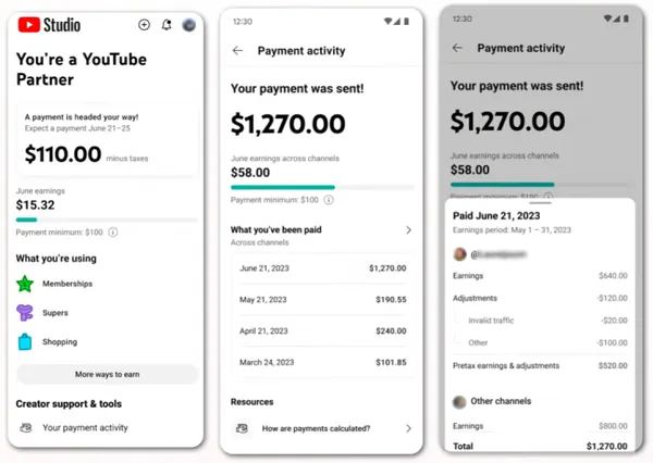 YouTube payments