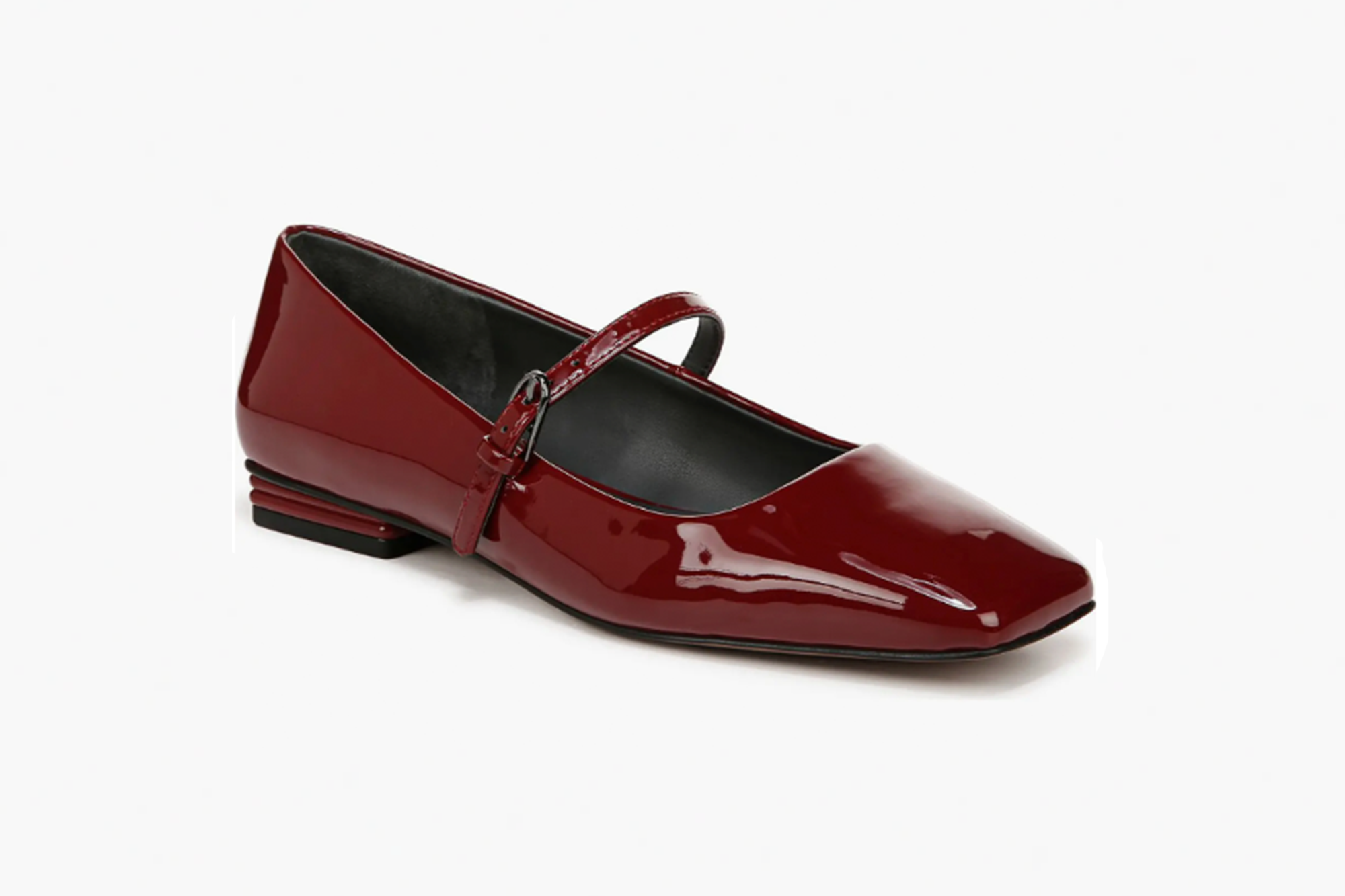 Franco Sarto burgundy patent leather Mary Jane flat shoe.