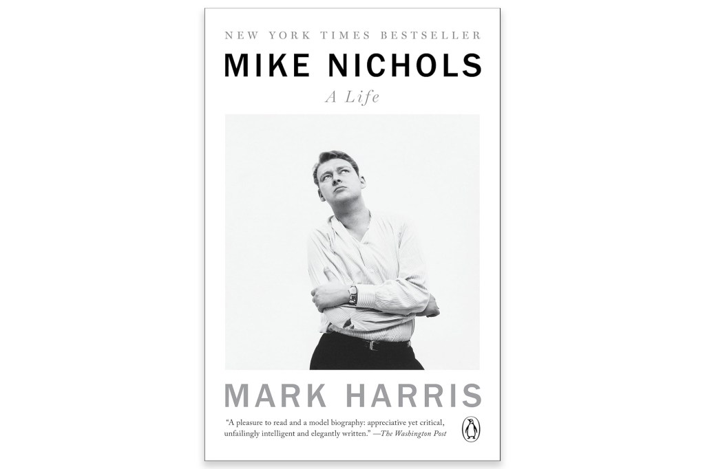 Book cover for "Mike Nichols: A Life" by Mark Harris, featuring a black and white photo of a young man looking up.