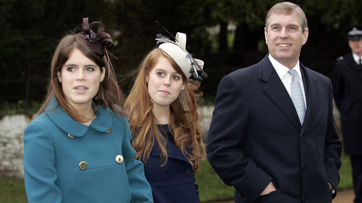The Duke of York, Princess Beatrice and Princess Eugenie attending Christmas Day service at Sandringham Church