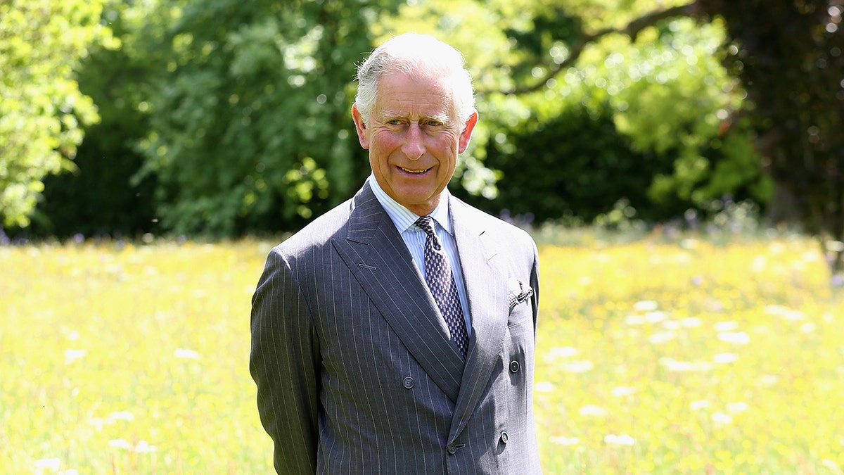 Prince Charles standing in a meadow at Highgrove House in Tetbury England