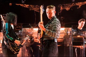 NEW ORLEANS, LA - OCTOBER 19:  (L-R) Romy Madley Croft, Oliver Sim and Jamie Smith of The xx perform at Champions Square on October 19, 2017 in New Orleans, Louisiana.  (Photo by Erika Goldring/Getty Images)