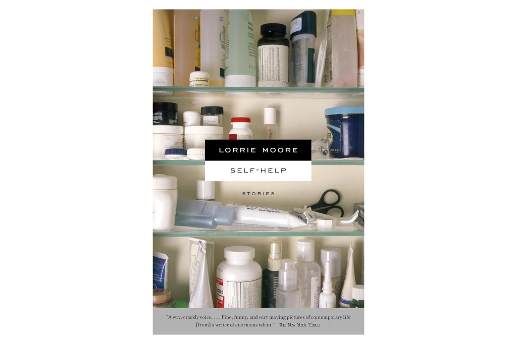 Book cover for "Self-Help Stories" by Lorrie Moore, featuring a medicine cabinet filled with various toiletries and medications.