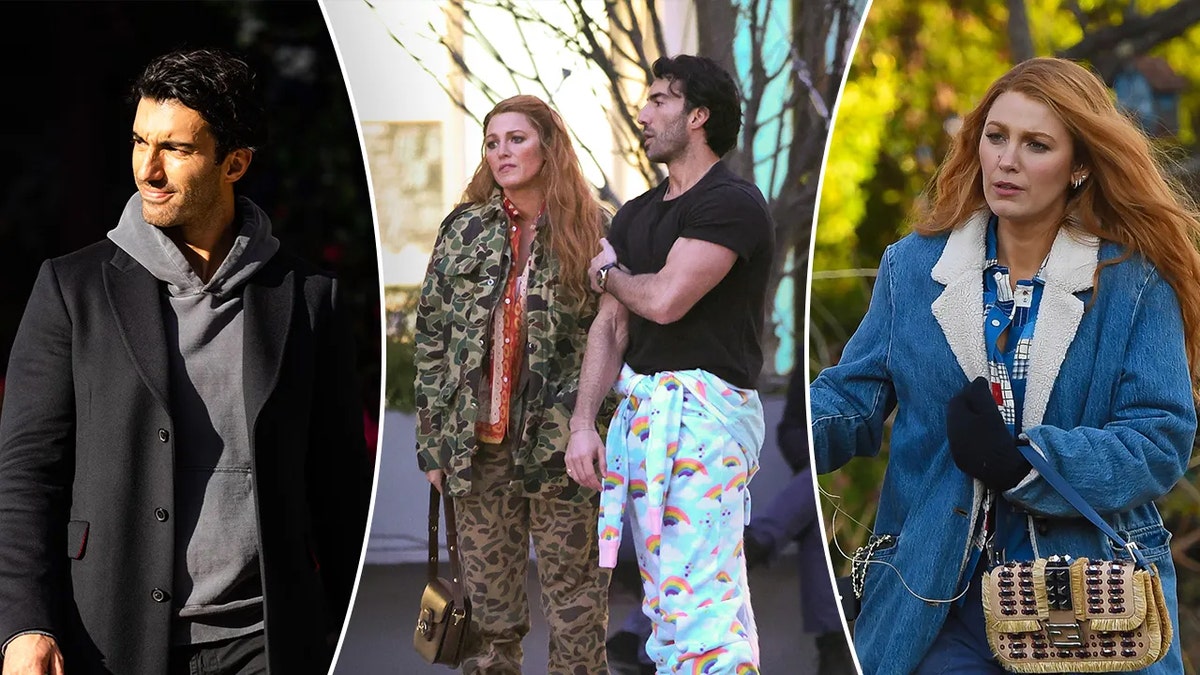 Justin Baldoni and Blake Lively standing together on the set of It Ends With Us
