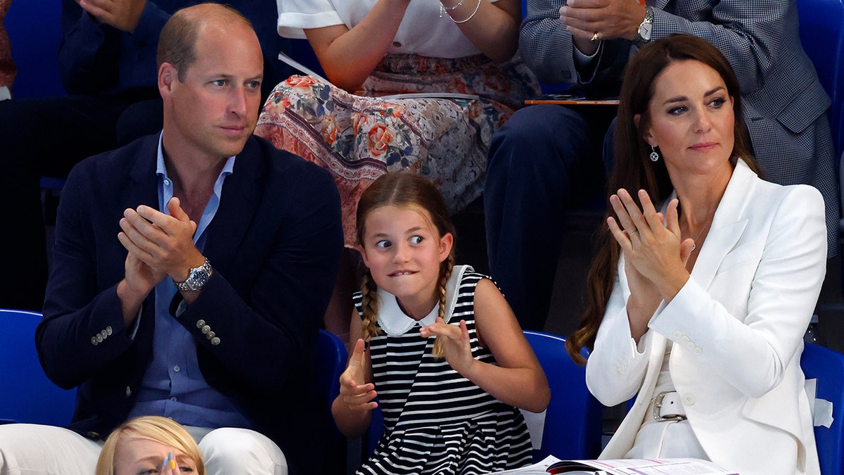 Prince William, Princess Charlotte and Catherine watch swimming competition at Sandwell Aquatics Centre