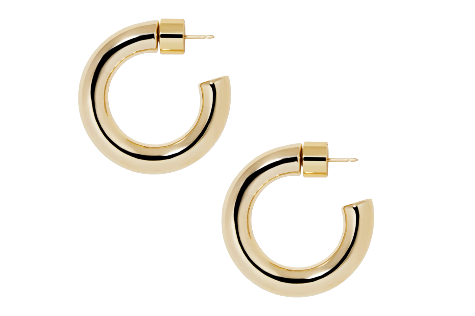 A pair of gold hoop earrings.