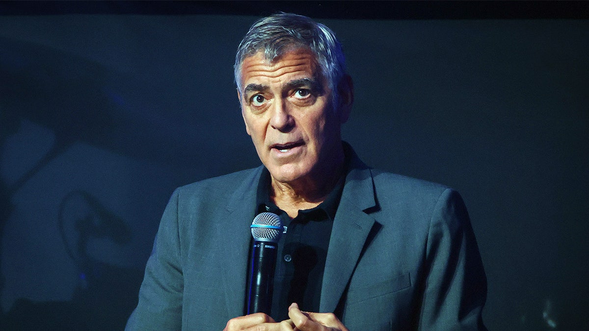 Actor George Clooney speaking at an event