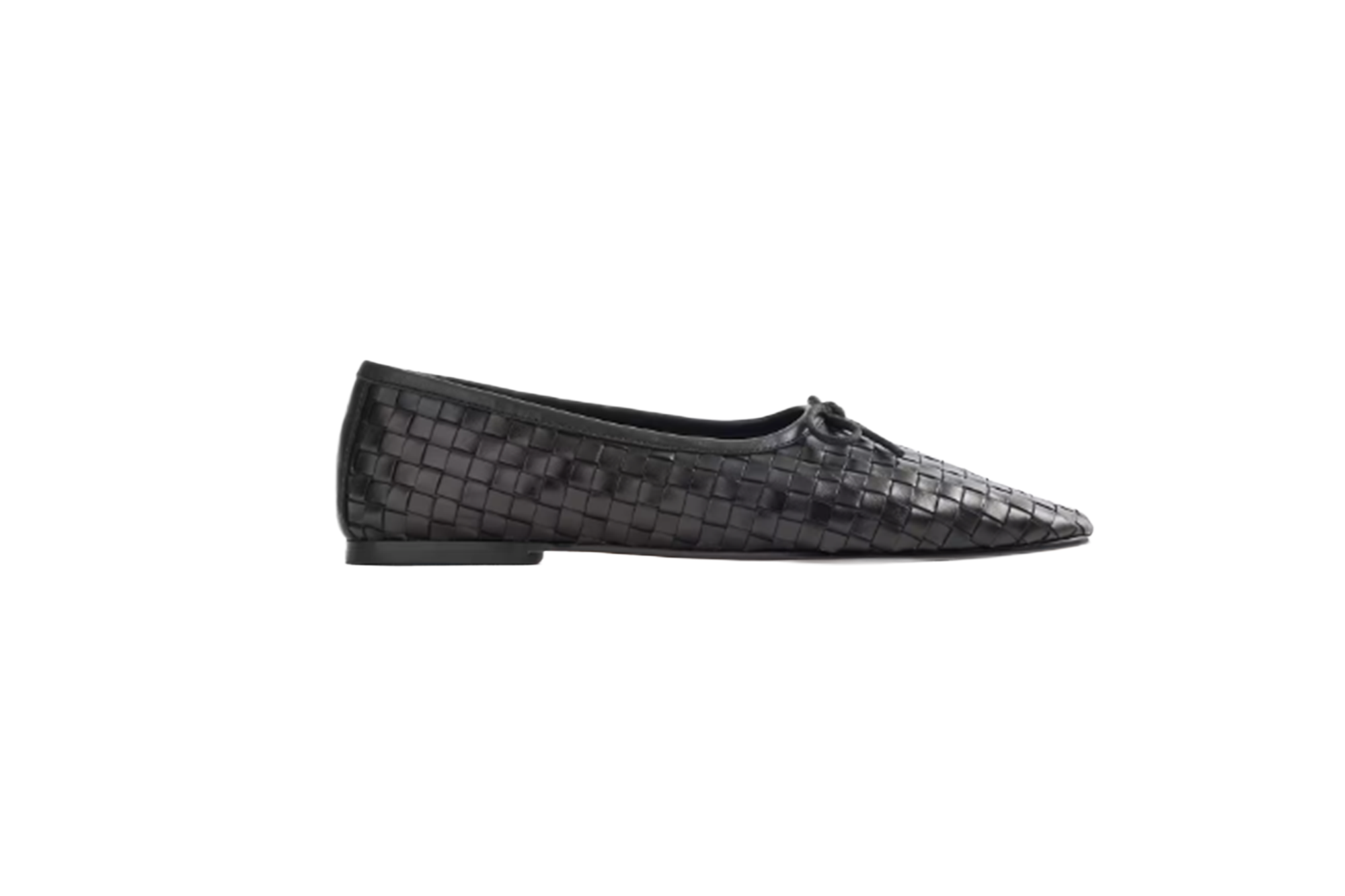 Black woven leather ballet flat.