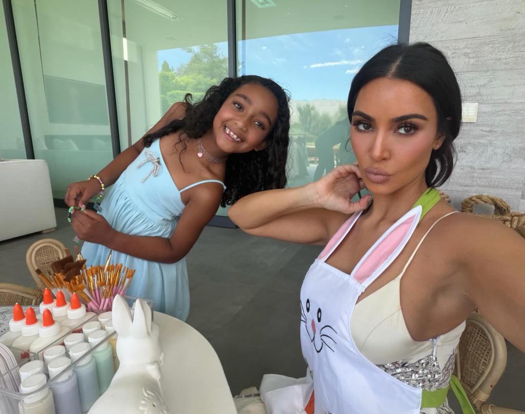 Kim Kardashian (right) and her niece Dream, 9, are ready to paint some Easter eggs.