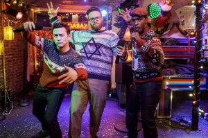 THE NIGHT BEFORE, from left: Joseph Gordon-Levitt, Seth Rogen, Anthony Mackie, 2015. ph: Sarah Shatz/©Columbia Pictures/courtesy Everett Collection