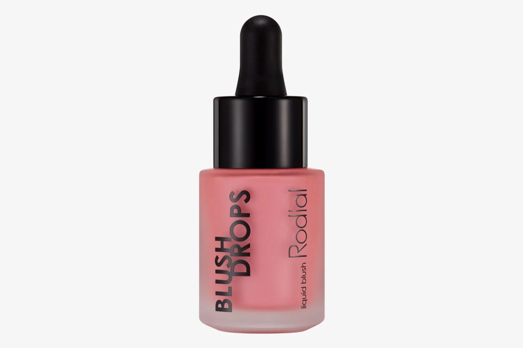 Rodial Blush Drops liquid blush in a frosted pink bottle with a black dropper.