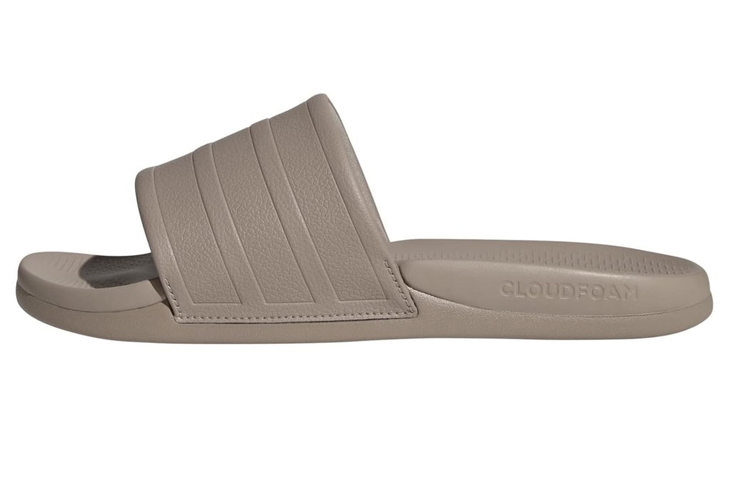 Adidas Cloudfoam slide in light brown.