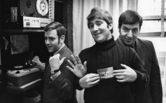 Buddah Records executive Neil Bogart (left) jokes with bubblegum pop producers L-R Jerry Kasenetz and Jeff Katz also called Super K Production Company in his office circa 1968.