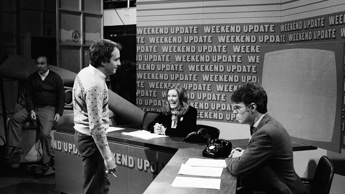 Lorne Michaels with Jane Curtin and Dan Aykroyd during "SNL" rehearsal