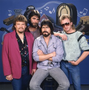 Left to right: Jeff Cook, Teddy Gentry, Randy Owen,  and Mark Herndon of Alabama photographed on November 21, 1985 for The 60th Anniversary of the Grand Ole Opry.