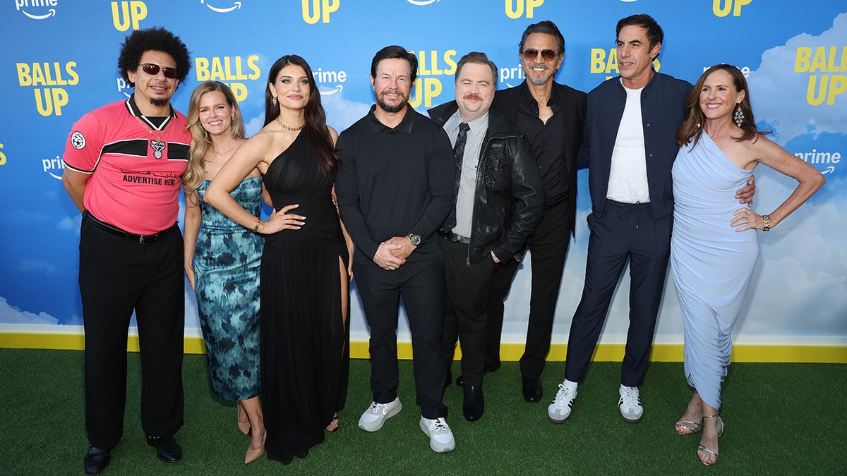 The cast of "Balls Up" at the Los Angeles premiere of the movie in April 2026.