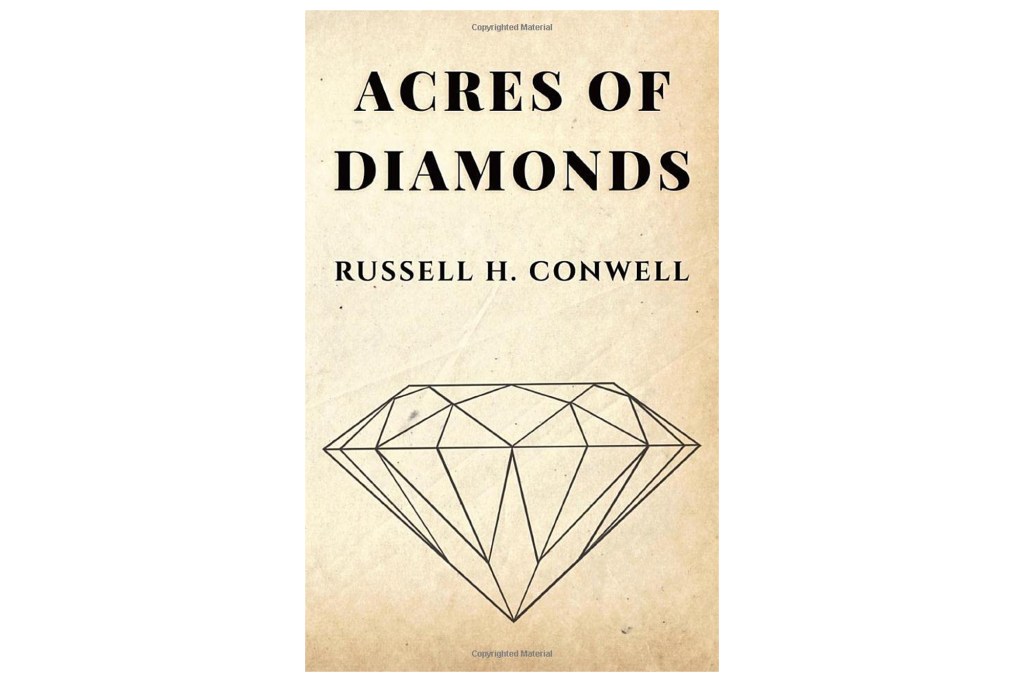 Book cover for "Acres of Diamonds" by Russell H. Conwell, featuring a wireframe diamond illustration.