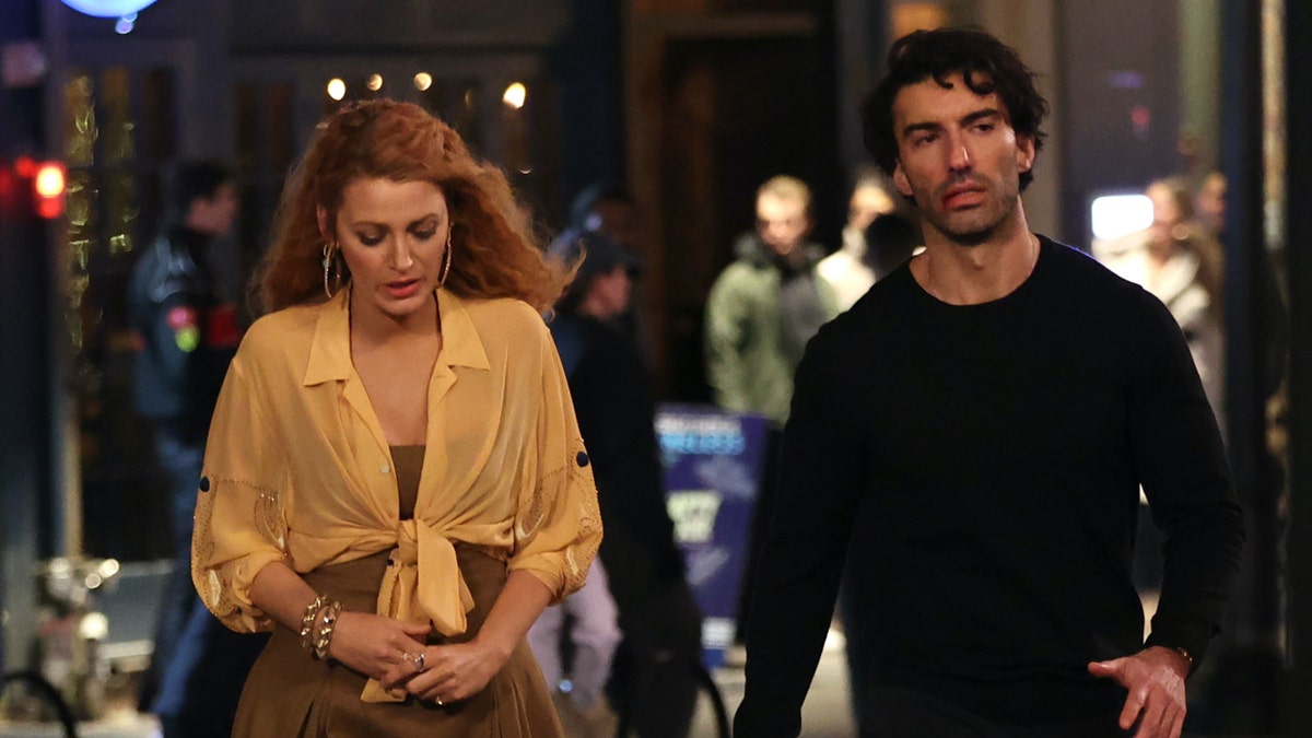 Blake Lively and Justin Baldoni filming a scene on set
