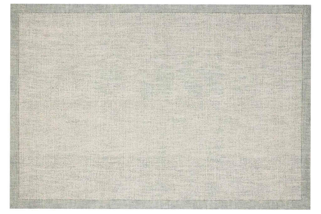 Light gray rectangular rug with a darker gray border.