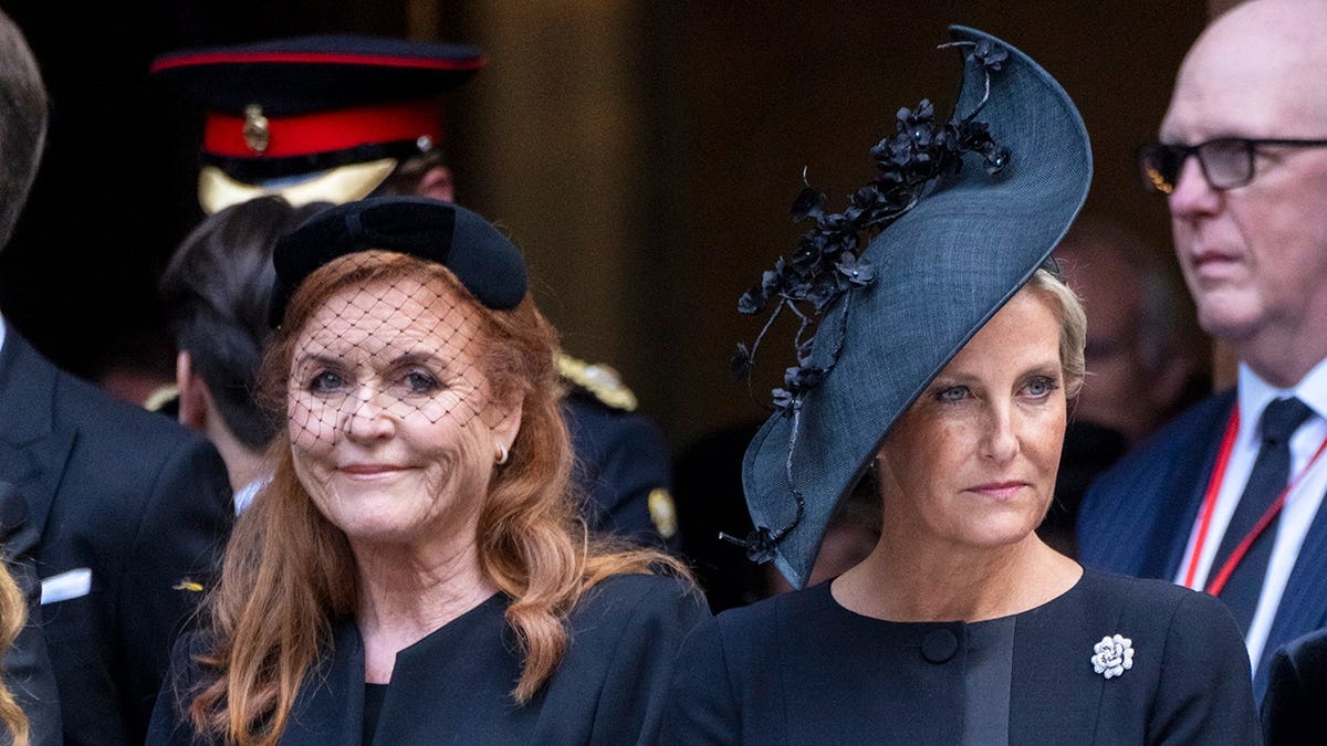 Sarah Ferguson and Sophie, Duchess of Edinburgh, attending a funeral at Westminster Cathedral in London