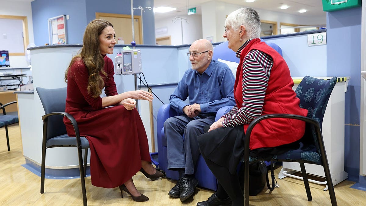 Catherine Princess of Wales talking with Richard Bosworth at The Royal Marsden Hospital in London