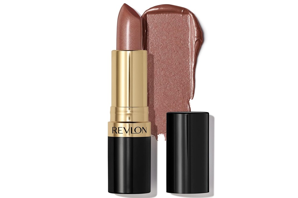 Revlon lipstick in the shade Caramel with a corresponding swatch.