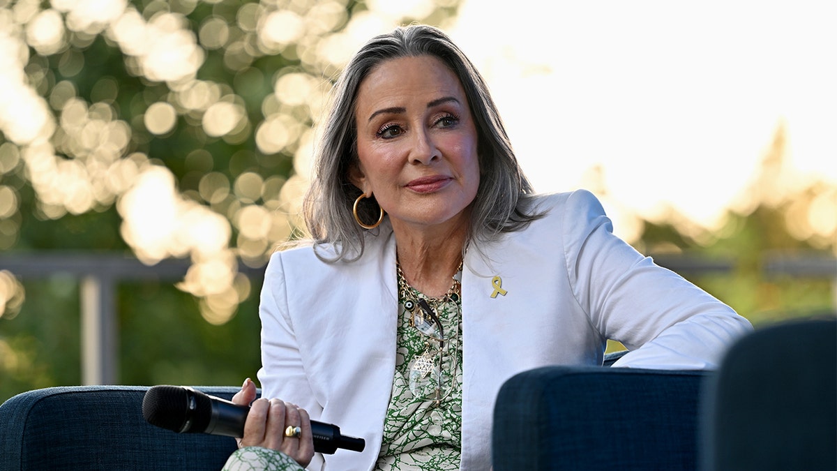 Patricia Heaton speaking onstage at Southampton Arts Center in Southampton, New York