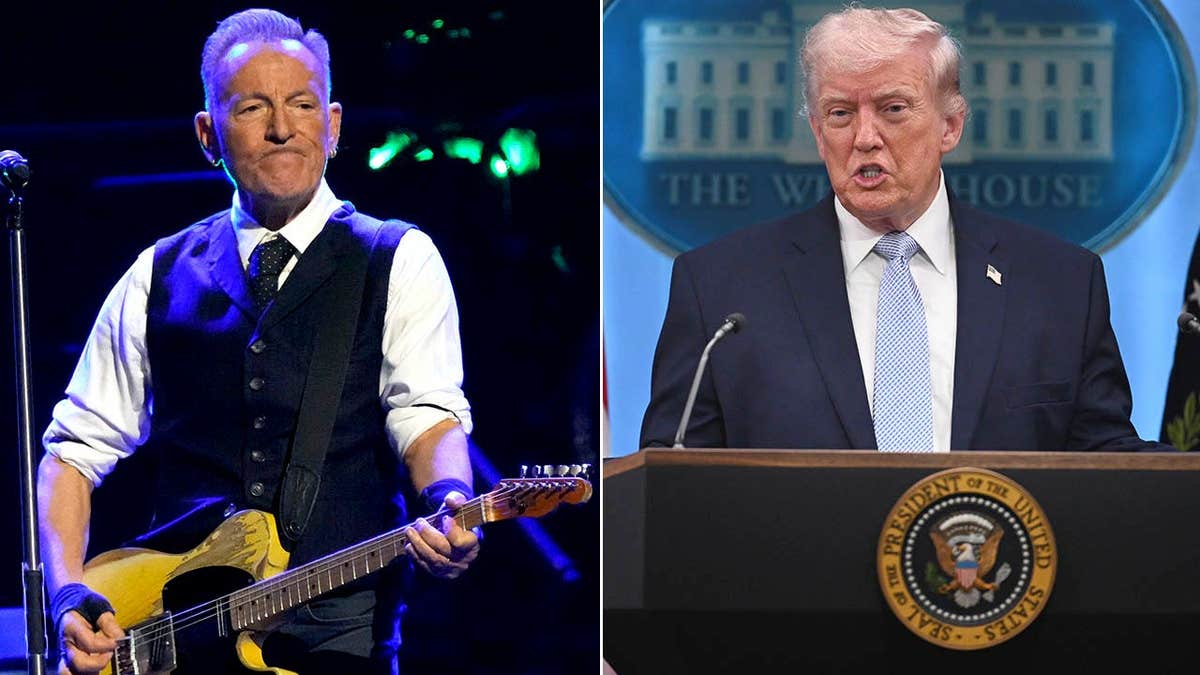 A split of Bruce Springsteen and Donald Trump