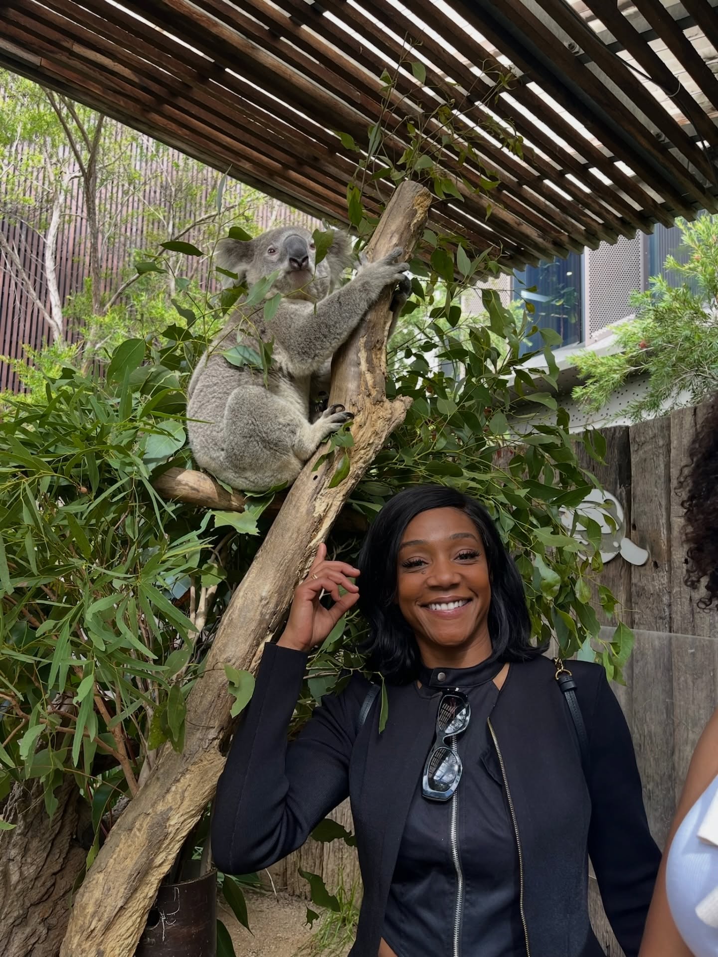 Tiffany Haddish makes a friend with a koala at Taronga Zoo Sydney.