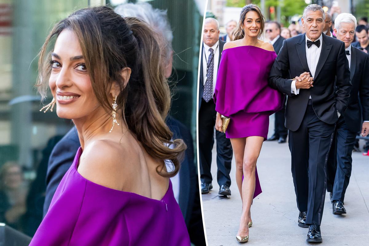 Amal Clooney pairs leggy Balenciaga minidress with diamond Cartier earrings