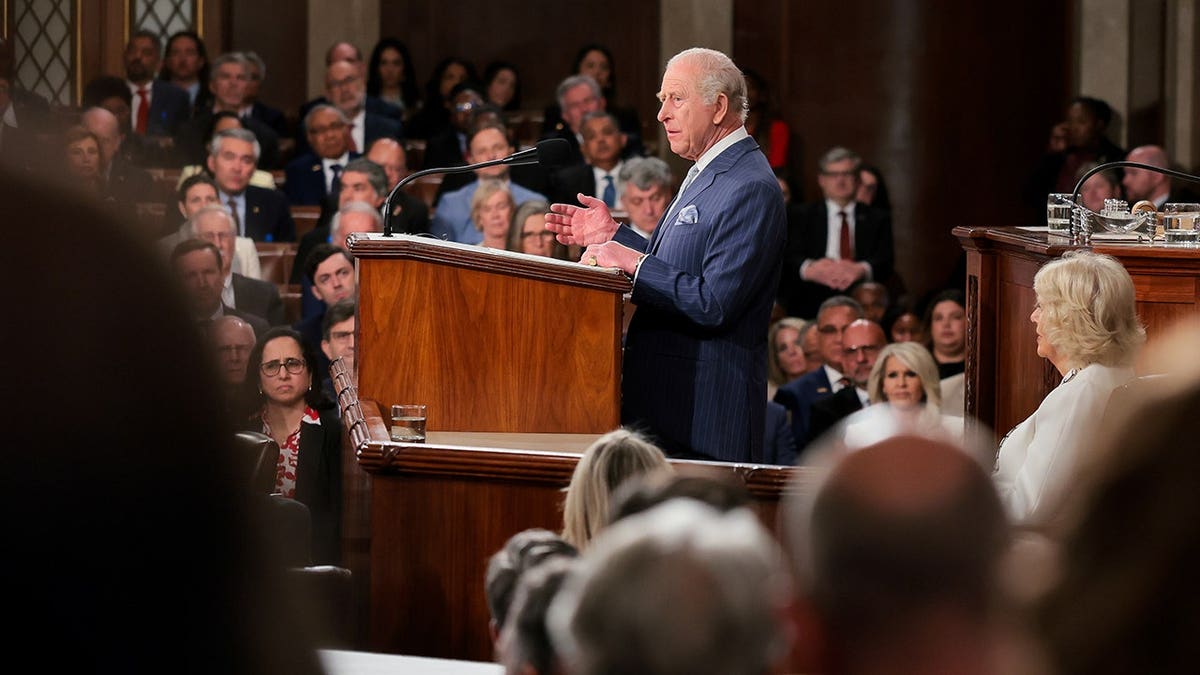King Charles III speaking during a joint address to Congress in the House Chamber at the US Capitol