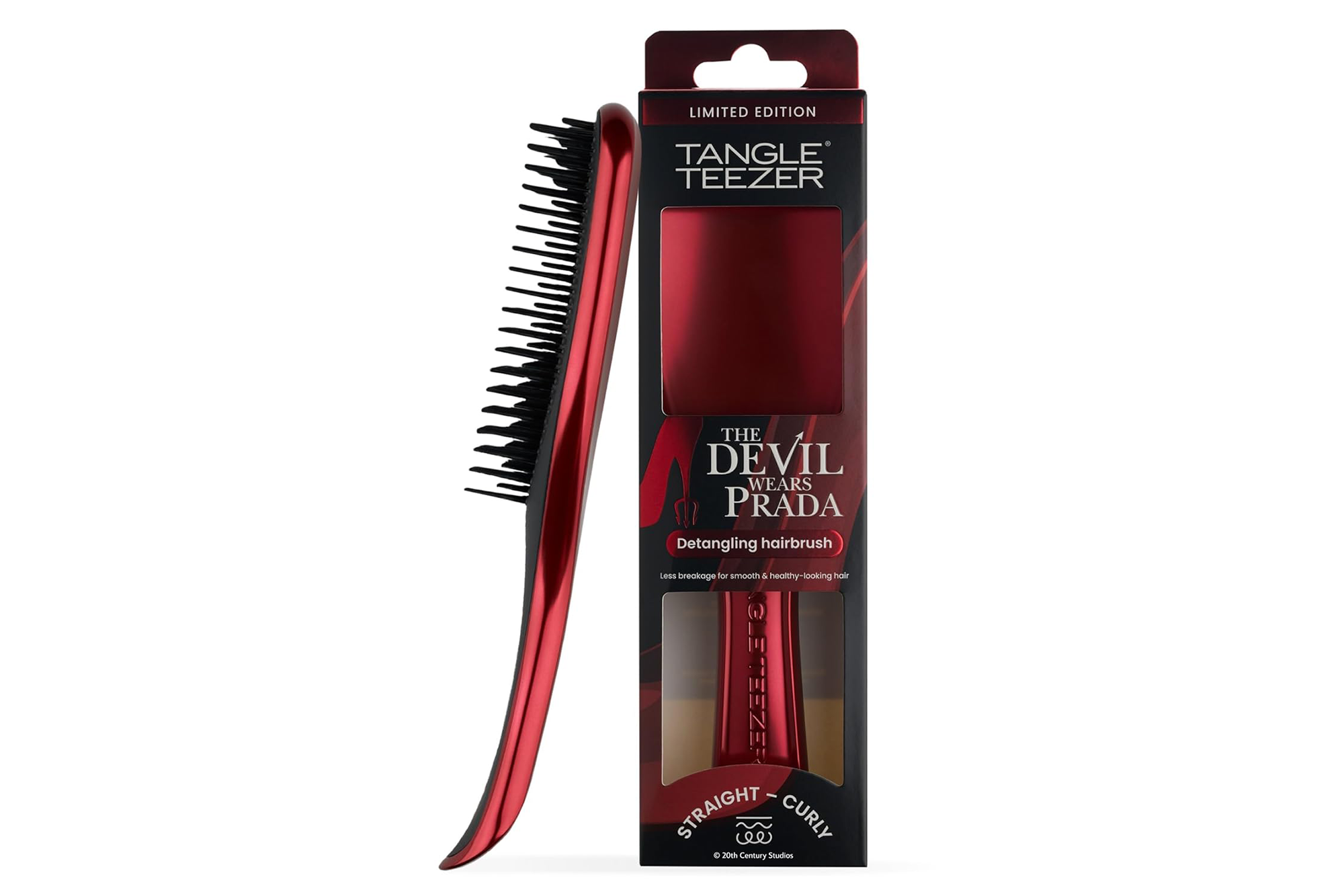 Limited Edition Tangle Teezer detangling hairbrush in "The Devil Wears Prada" packaging.
