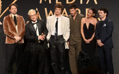 Brendan Brady, Jacob Tierney, Nadine Bhaba, Connor Storrie, François Arnaud, Christina Chang and Robbie GK accept the award for Outstanding New TV Series for 'Heated Rivalry' at the 37th GLAAD Media Awards held at the Beverly Hilton on March 05, 2026 in Beverly Hills, California.